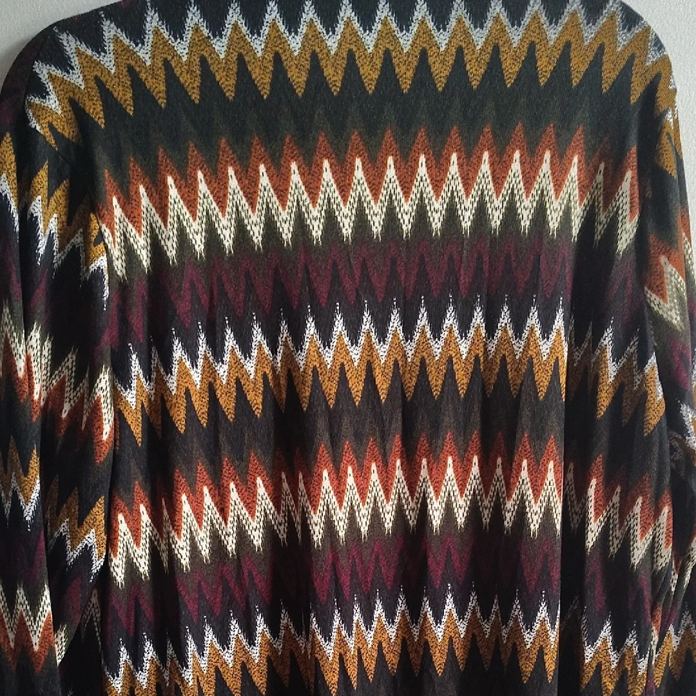 Angie Multicolor Zigzag Cardigan | Boho Open Front Duster Sweater S,  1X